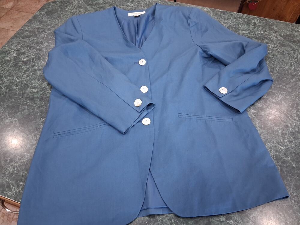VTG Norm Thompson Womens 100% Silk Jacket Blazer Shell Buttons Sz L 2 Tone Blue